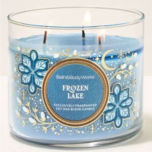 Bath & Body Works Frozen Lake Candle with Blue and Gold Design